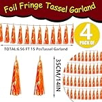 4P Orange Foil Fringe Tassel Banner Garland Metallic Tinsel Streamers Wall Hanging Curtain Backdrop Banner for Parade Floats, Graduation Decorations, Father's Day, Fall, Thanksgiving Party Decoration - Image 2