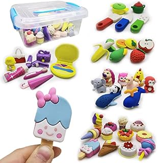 42Pcs Animal Fruit Bag Pencil Dessert Erasers Bulk Kids Take Apart Food Puzzle Eraser Toys Pull Apart Fun Erasers for Party Favors, Classroom Rewards Prizes, Carnival Gifts and School Supplies