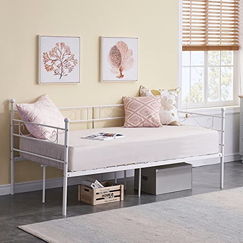 Divanes Cama GrandCA HOME Metálica diván Cama de Metal Marco de Cama para Adultos -Sofá Cama-Blanco (90x190cm, Blanco)