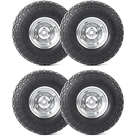 AR-PRO (4-Pack) 10-Inch Solid Rubber Tire Wheels - Replacement 4.10/3.50-4" Flat Free Tire with 5/8" Bearings, 2.2" Offset Hub - Perfect for Lawn Garden Cart, Hand Truck, Wheelbarrow, Utility Cart Cover