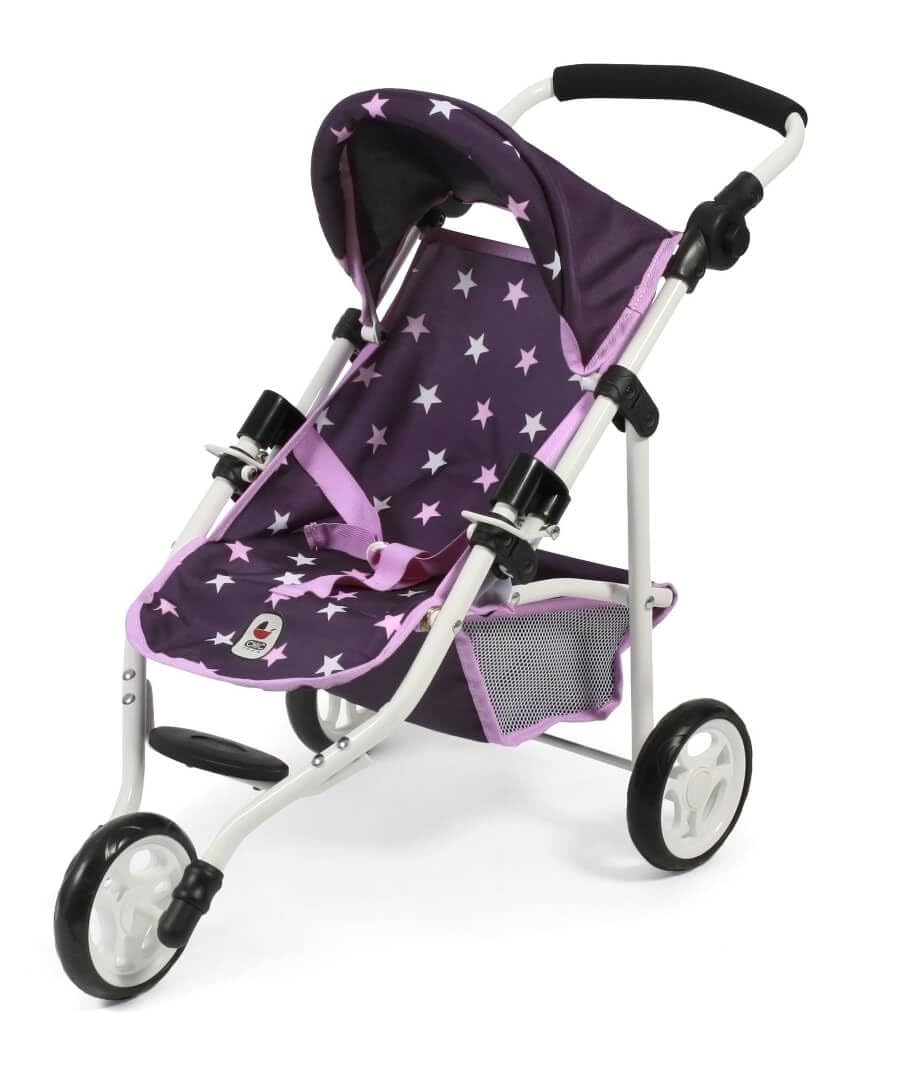 Bayer Chic 2000 - Lola Doll's Buggy, Jogging Buggy, Doll Jogger, Doll's Pram, Stars Purple, 70 x 33 x 62 cm