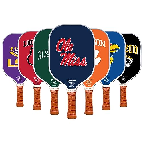 Rally Republic Officially Licensed Collegiate Pickleball Paddle - USA Pickleball Association Approved Racket - Lightweight Honeycomb Core, Carbon Fiber Exterior, Premium Leather Grip for Comfort