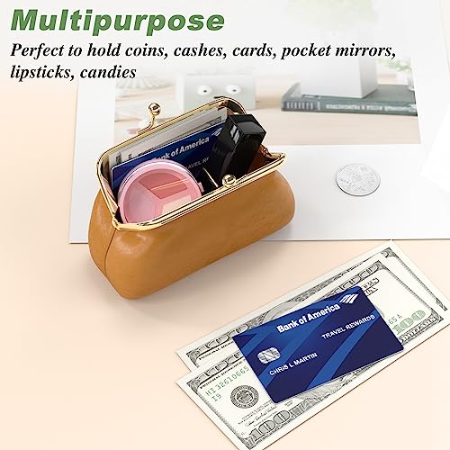Image of Coin Purse, Small PU Leather Change Purse, Coin Wallet with Clasp, Car Change Holder Pouch for Woman Men Kids Girls, Brown