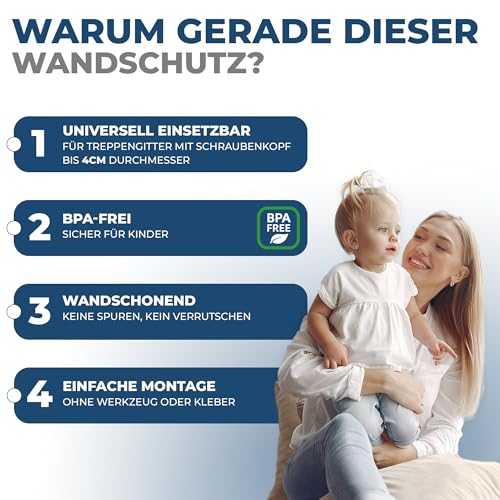 Hoffenbach 4X Wandschutz Pads für Treppengitter & Türschutzgitter – Rechteckige Schutzpads für Baby Klemmgitter – Wand- & Türschutz ohne Bohren – Für Türgitter und Treppenschutzgitter