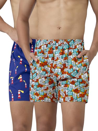 Image of XYXX Men's Remix Regular Fit Cotton Printed Boxer with Dual Pocket & No Marks Waistband (Pack of 2)