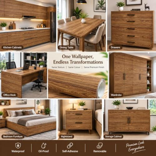 Image of HOME13 Wood Grain Wallpaper Peel and Stick Wood Contact Paper Self Adhesive Removable Thicken Wooden Wall Paper for Kitchen Cabinets Drawer Shelf Liner Waterproof(24x147 Inch, Sugery Wooden)