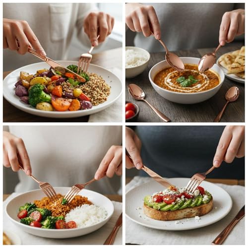 Image of 15 Pcs Rosegold Cutlery Set for Dining Table the Perfect Mirror Polish Hevy Duty Tableware Including Dinner Spoon, Dinner Fork, Dinner Knife, Dessert Spoon & Dessert Fork