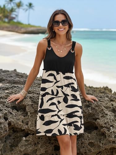 Image of ETCYY Sundresses for Women 2026 Vacation Swimsuit Cover Ups Boho Floral Beach Dress T-Shirts Tank Dresses