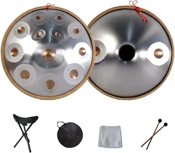 Handpan stalowy instrument perkusyjny z torbą do przenoszenia, dekoracją sznurkową i pałeczkami do medytacji, jogi i zen – 14 nut