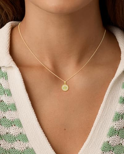 Green Necklace 14K Gold Plated Teardrop/Sunflower/Star/Evil Eye Green Gemstone Cubic Zirconia Pendant Necklaces For Women Jewelry Gifts3