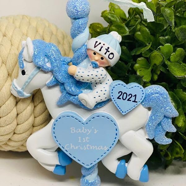 Miniatura 2 de Personalized Babys First Christmas Ornament, Exquisitely Pink Baby Carousel Ornament With Baby's Name Custom Newborn Christmas Tree Decor (Style 1)