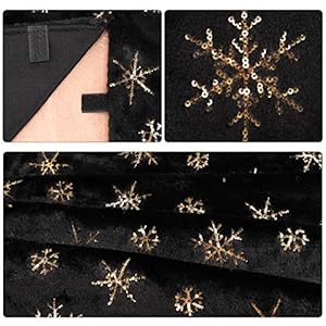   yuboo-Black-and-Gold-Christmas-Tree-Skirt-48-inches-Faux-Fur-with-Sequin-Snowflakes-Fluffy-Furry-Tree-Rug-for-Black-Gold-Christmas-Tree-Ornaments-Decorations