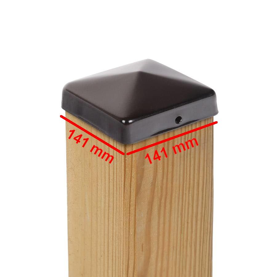 10x Copripalo a Piramide 141x141 mm – Cappuccio per Pali in Legno 140x140 mm – Acciaio Zincato e Verniciato a Polvere Nero – Protezione Resistente per Recinzioni e Giardino – Con 2 Fori di Fissaggio