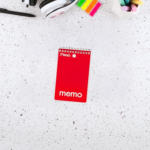 Mead Wirebound Memo Book, 3” x 5”, College Ruled, 120 Pages/60 Sheets, Assorted Colour Covers, Pack of 5, (45428) image 5