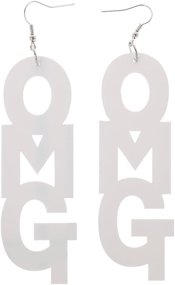 Phenovo Cool Acrylic Large OMG Letters Dangle Drop Earring Hip Hop Accessory-White