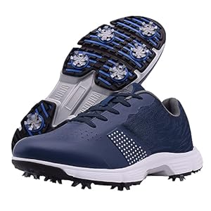 NGARY Men’s Golf Shoes with Spiked Wide Fitting Golf Footwear Non-Slip Breathable Outdoor Casual Trainers Big Size