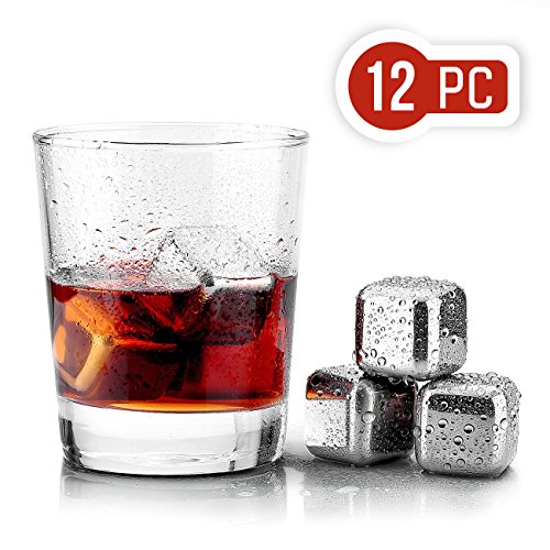 Uten 12PCS Cubos de Hielo Whisky Acero Inoxidable Piedras Cubitos Enfriadores Reutilizables para Whiskey Vino y Cóctel Nunca Diluir Bebidas