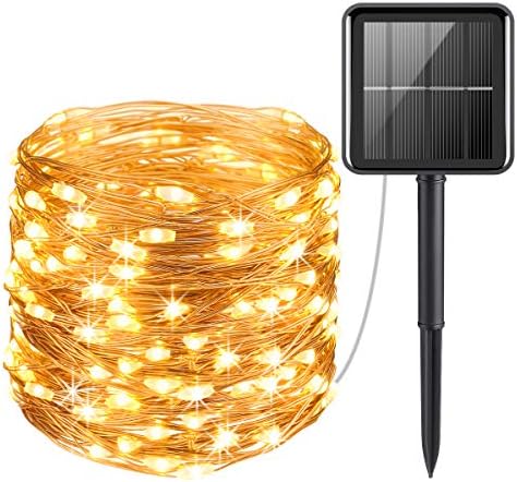 Criacr Solar Lights Outdoor Garden, 100 LEDs 10M Solar Garden Lights, Copper Wire Outdoor Solar Lights, Waterproof Solar Lights Outdoor Decorative for Tree, Garden, Home, Wedding, Party (Warm White)