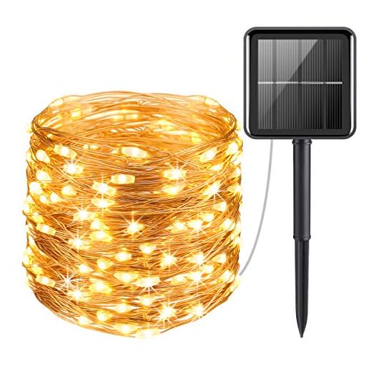 Criacr Guirnaldas Luces Exterior Solar, 100LED 10M Luces Solares Led Exterior Jardin, luz led decorativas para Navidad, Fiestas, Bodas, Patio, Jardines, Festivales (Blanco Cálido)