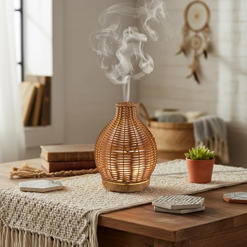Copkim Essential Oil Diffuser Rattan Woven Boho Aroma Humidifier 80ml