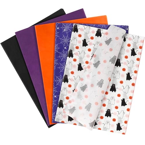 35 Sheets Halloween Tissue Paper for Gift Bags, Black Purple Oran...