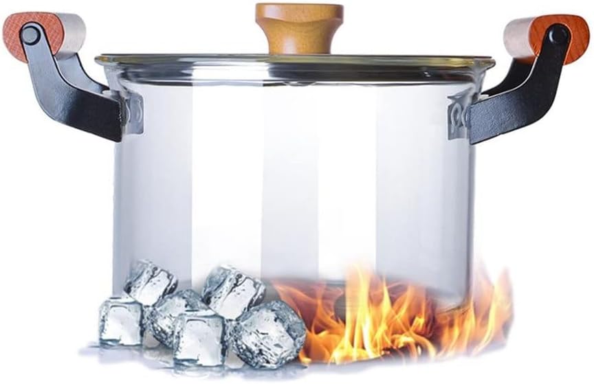 Transparent Wooden Handle Glass Cooking Pot for Household Use Transparent Binaural Glass Pot with Glass Lid,
