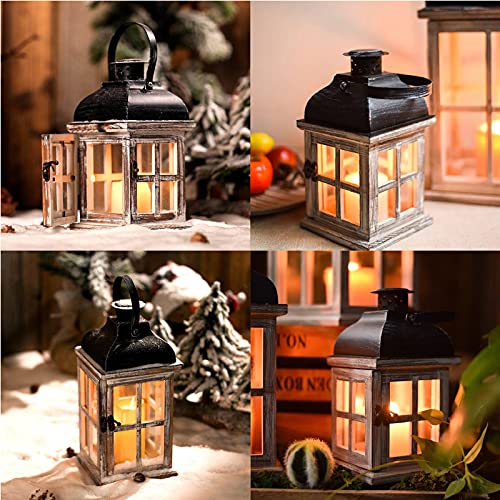 Decorative Candle Lantern Wood Rustic - Distressed Wooden Lantern For Farmhouse Home Living Room Shelf Patio Table Decoration Christmas Holloween Wedding Party Table Centerpiece, 8.4'' #TOP4