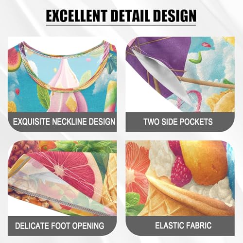 ALAZA Ice Cream Pineapple Orange Lemon Pajamas Set Short Sleeve Cotton Sleepwear Summer Pjs 2 Piece 5-14Y4