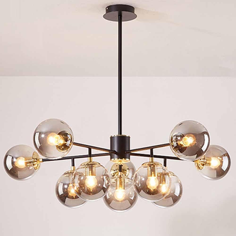 Genérico Lámpara De Araña Medieval De Cristal, Altura Regulable, Portalámparas E27 De 8 Bombillas, Apta para Salón Y Comedor, Metal Negro Resistente A La Corrosión (Smoke Gray Glass 10-Head)