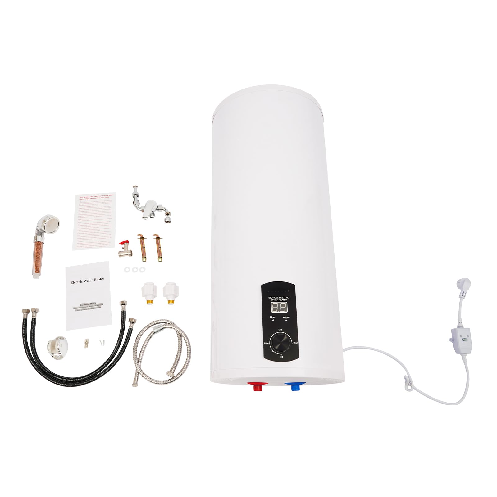 Scaldabagno elettrico da 60 l, con schermo LED, doccetta da 2 kW | Scaldabagno con protezione dell'acqua IPX4, processo di combustione smaltato, 25-75 °C, per cucina, bagno, WC, 34 x 81 cm