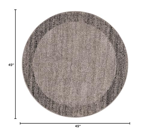 Image of Unique Loom Del Mar Collection Area Rug - Abigail (4' 1 inch Round, Light Gray / Black)