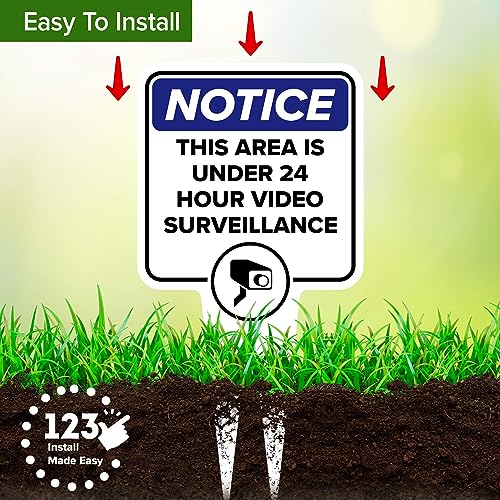 Image of Notice, This Area is Under 24 Hour Video Surveillance Sign, 7x13, Heavy Duty Integrated Ground Stakes, Indoor /Outdoor Use, Rust Free Aluminum Composite, Made in USA by My Sign center