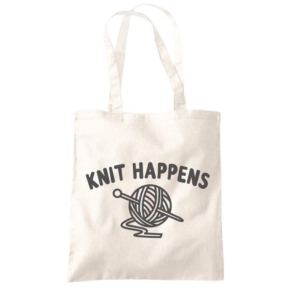 HotScamp Knit Happens - Tote Shopping Bag - Knitter Knitting One size natural