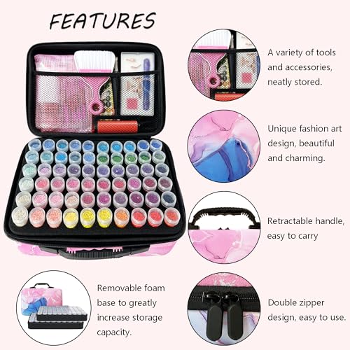 Image of Muzagroo Art Diamond Painting Storage Case 120 Slots Bead Portable Shockproof Organizer and Accessory Box with 5D Diamond Art Accessories and Tools Kits L (Pink-Deluxe Set)