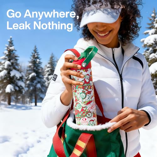 Image of ENCOOL Christmas Insulated Water Bottle with Straw, Stainless Steel Water Bottle, Leak Proof BPA-Free, Keeps Cold for 24 Hours for Sports, Christmas Holiday Gifts for Women, 26 oz, Santa Rider