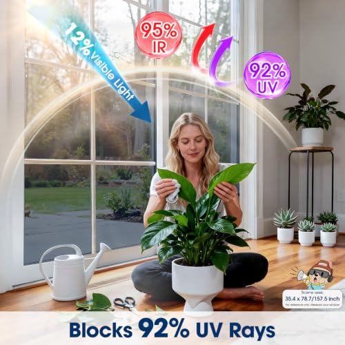 Image of Coavas One Way Privacy Window Film Heat & Glare Control, 23.6 inchx118 inch Black