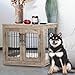 Upolana Dog Crate Furniture, 32 inch Medium Dog Crates with Bed Mat, Wooden Dog Kennel Furniture, End Side Table Dog Cage with 3 Doors, Greige