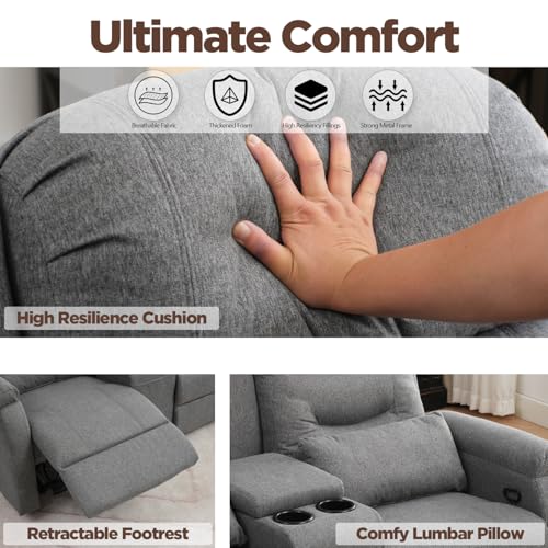 Image of RV Loveseat Recliner with Console, Reclining Loveseat Sofa, Manual Home Theater Seating with Pockets /Cup Holders for Living Room /RV Furniture (Linen Ash)