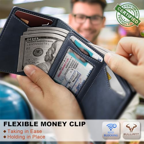 Image of BULLIANT Men Wallet Leather Wallet Card Holders Money Clip for Men 10Cards-Magnetic Flip on Metal Case