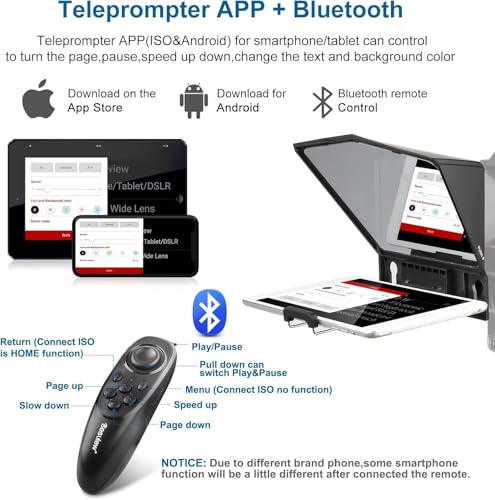 Image of T2 Teleprompter for iPad Tablet Smartphone up to 8 inch Beam Splitter Glass with Remote Control for DSLR Camera iPhone Video Recording