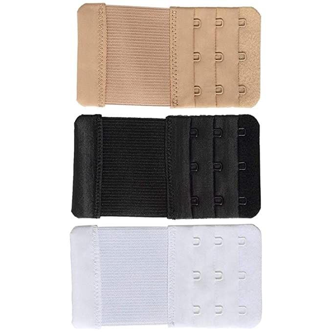 6 pieces women's bra extenders 2 hook / 3 hook comfortable stretchy bra extension strap (black, white, nude) (pack of 3)