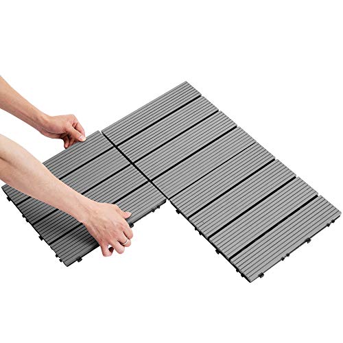 Samincom Deck Tiles Interlocking Wood-Plastic Composites Patio Pavers, Water Resistant Flooring Tiles Indoor Outdoor, 12"× 12", Pack of 22 (22 sq.ft), Dark Grey - Thumbnail 7