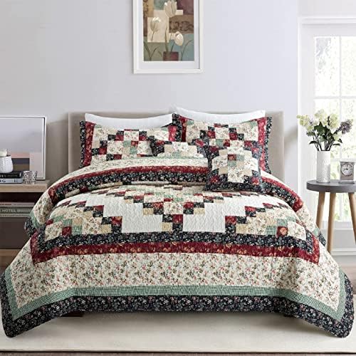 L'IRISDOM 3-Piece 100% Cotton Coverlet Bedspread Bohemian Design Bedding Set.1 Quilt and 2 Shams…
