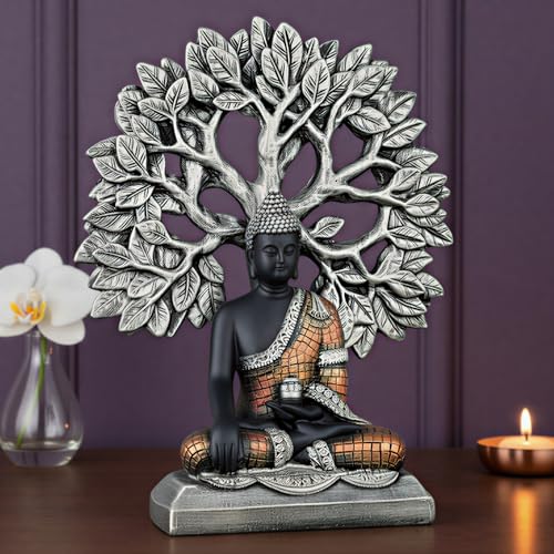 Image of Global Grabbers Buddha Statue Showpiece Idol Home Decor Decoration Items for Living Room and Gifts (Silver Black Copper)