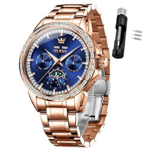 Image of OLEVS Automatic Men Watch Self Winding Mechanical Luxury Dress Moon Phase Stainless Steel Waterproof Luminous Calendar Wrist Watch
