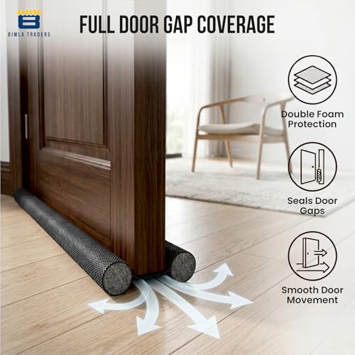 Image of Door Draft Stopper PVC Size 42Inch | Under Door Dust & Noise Blocker | Cold & Heat Insulation Strip | Door Gap Sealer for Home Doors & Windows | Easy Install | Black | Pack of 3