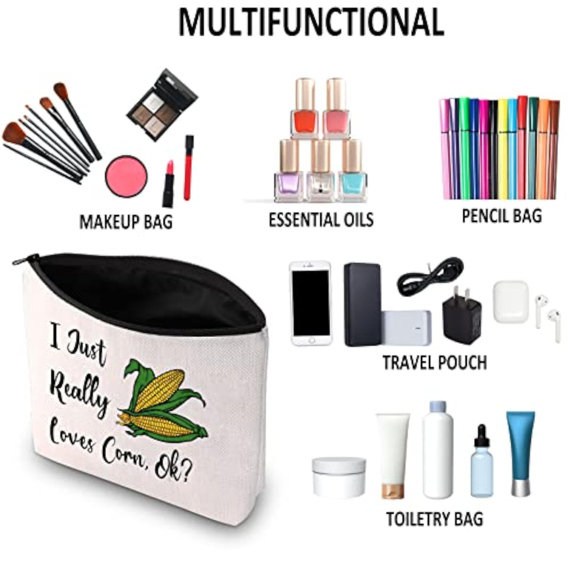 Corn Lover Gift Makeup Bag, Zipper Travel Pouch