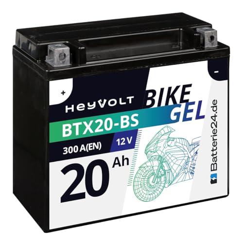 HeyVolt GEL YTX20-BS Motorradbatterie 12V 20Ah