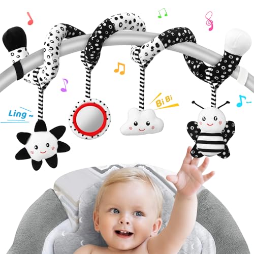 AJsupojouet Car Seat Toys Hanging and Stroller Toys for Babies 0-6 Months?High Contrast Baby Toys for Newborn 0 3 Months Brain Development,Black and White Baby Toys for Crib Mobile?Infant Ideal Gift
