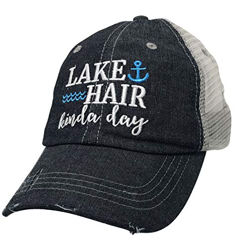 COCOVICI Lake Hair Kinda Day Embroidered Baseball Hat Mesh Trucker Style Hat Cap Lake Life Grey